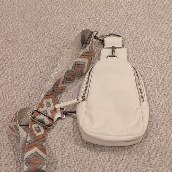 Urban Originals Handbags - Urban Originals Anthropologie Cream Crossbody Bag with Patterned Strap